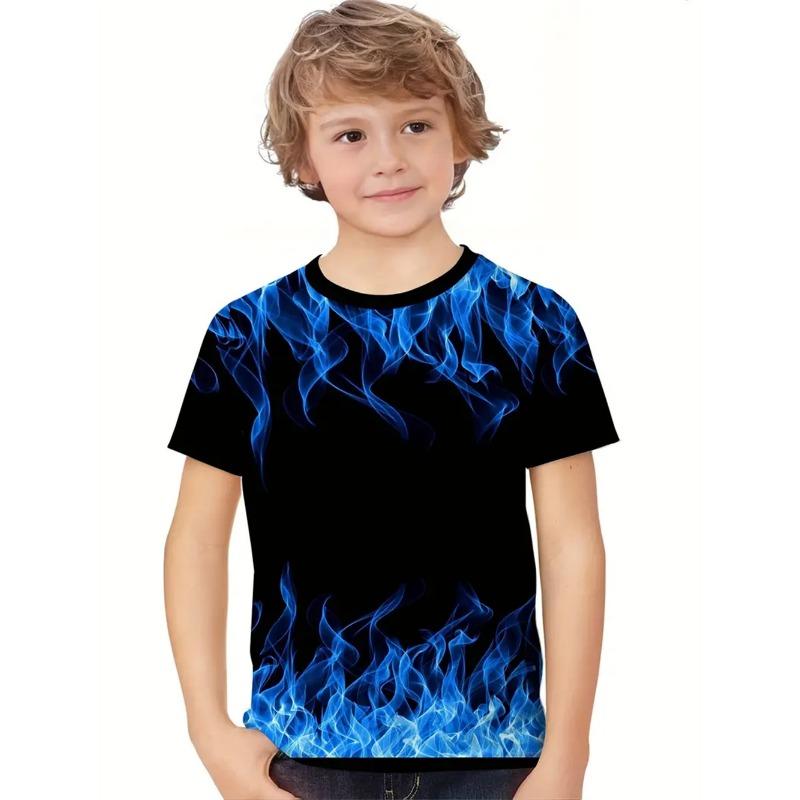 Flame Fashion T Shirt For Boys Top Tee Flame Kids Boys Clothes 3d Print Tee Shirt Short Sleeve Children's Clothing