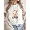 Camiseta Gráfica Linda de Gato K Pop And Chill Blanca Gato de Dibujos Animados Con Auriculares y Estampado de Rosquilla Para Ropa Casual y Amantes de la Música