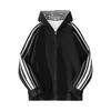 Mens Hooded Open Cardigan Sweatshirt Contrast 3 Stripes Cotton Blend Casual Outerwear