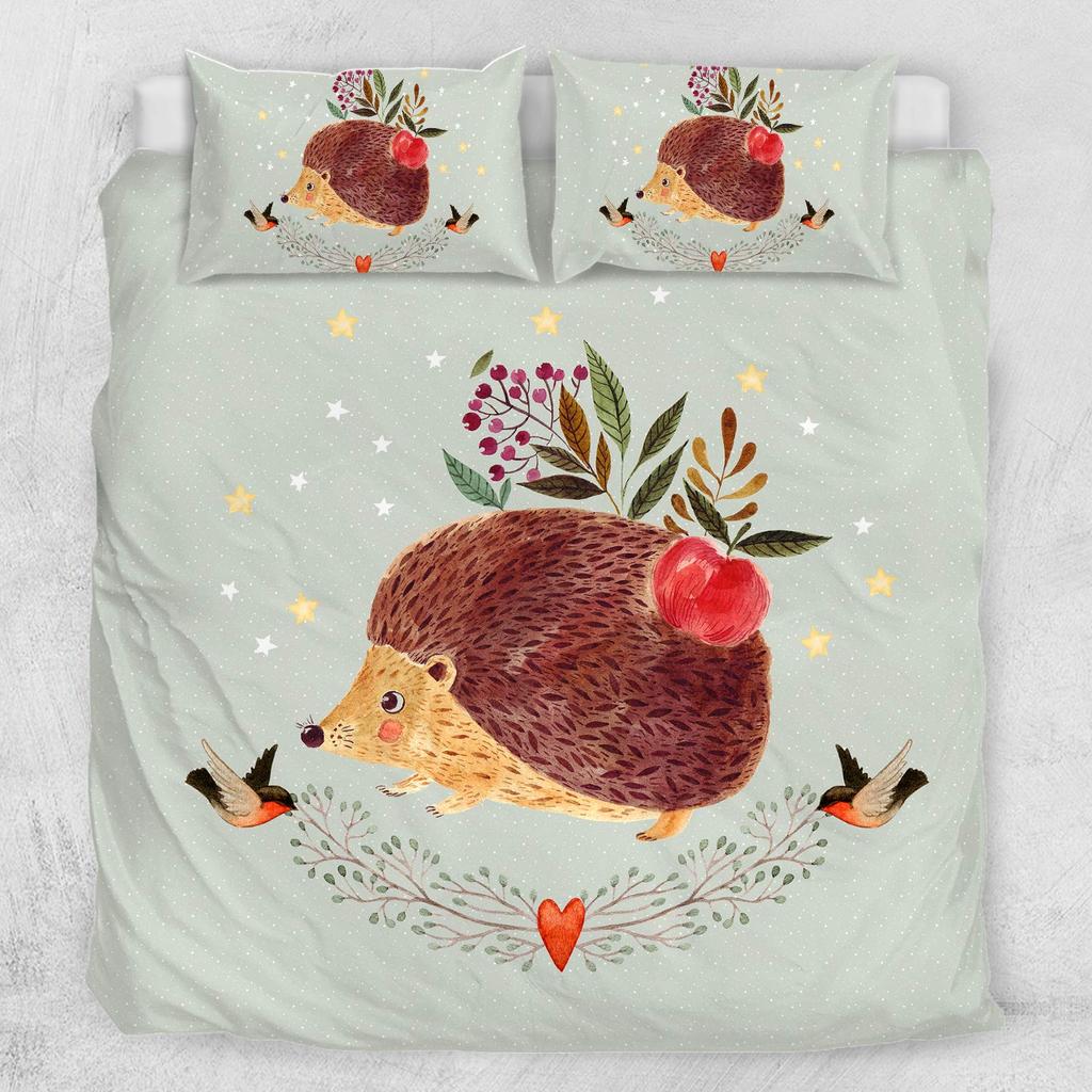 Cartoon Hedgehog King Queen Duvet Cover Rainbow Iridescent Bedding Set For Kids Girls Boys Starry Sky Animal 2/3PCS Quilt Cover