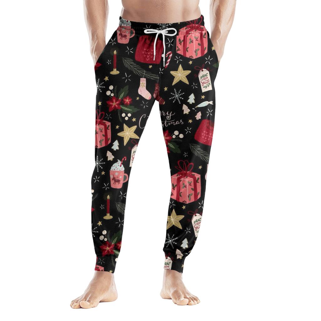 Men's Drawstring Pocket Casual Pants, Checkered Striped Printed Pocket Casual Pants, Home Sleeping Pants