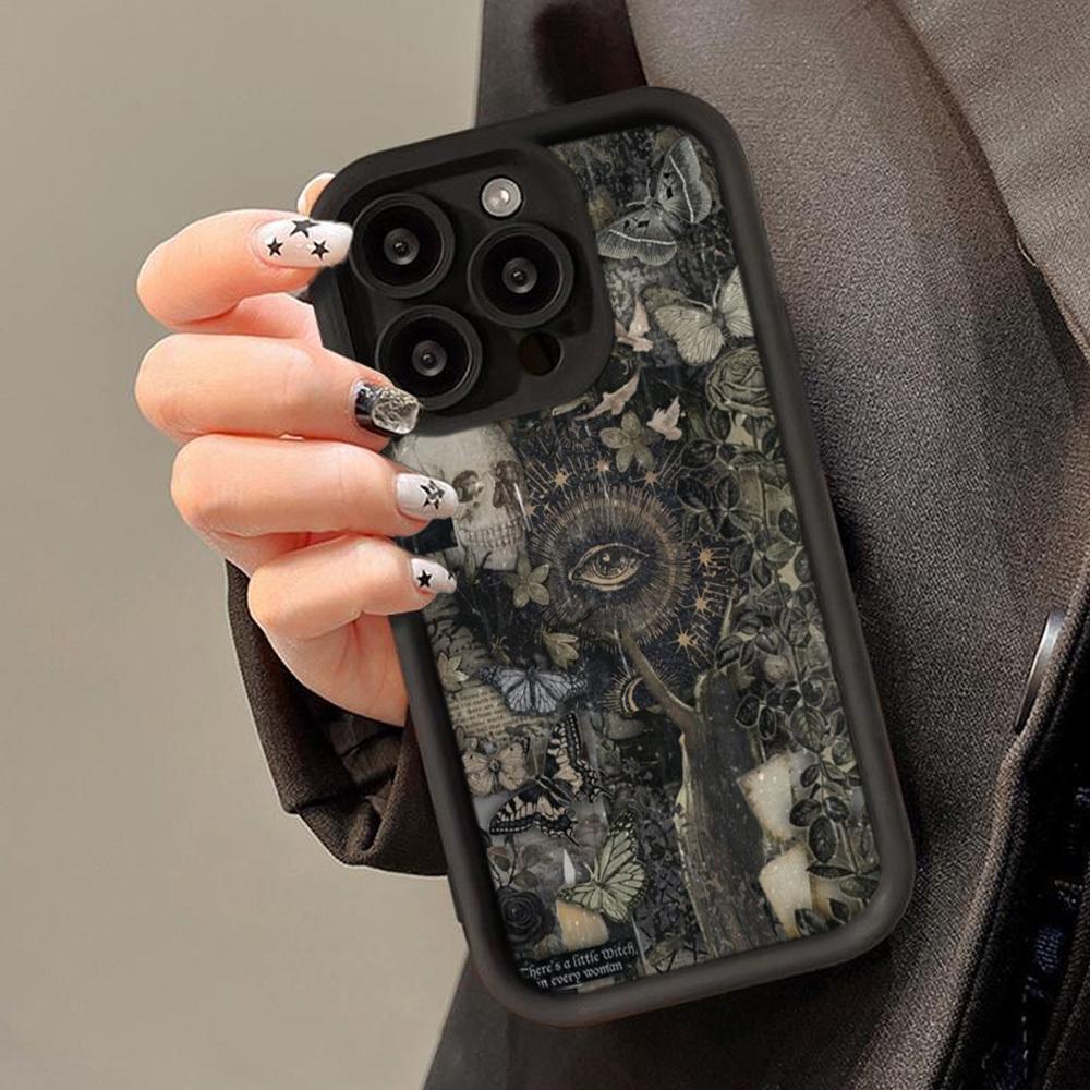 Black Gothic Pattern Phone Case Suitable for iPhone 17 16 15 14 13 12 11 Pro/Max/Plus Anti Drop and Shockproof Back Cover