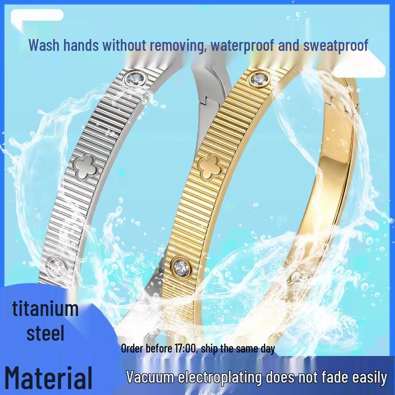 Simple Fashion Roman Numeral Titanium Steel Bracelet with Diamond Inlay - Women's Double-Layer Buckle, Colorfast Jewelry