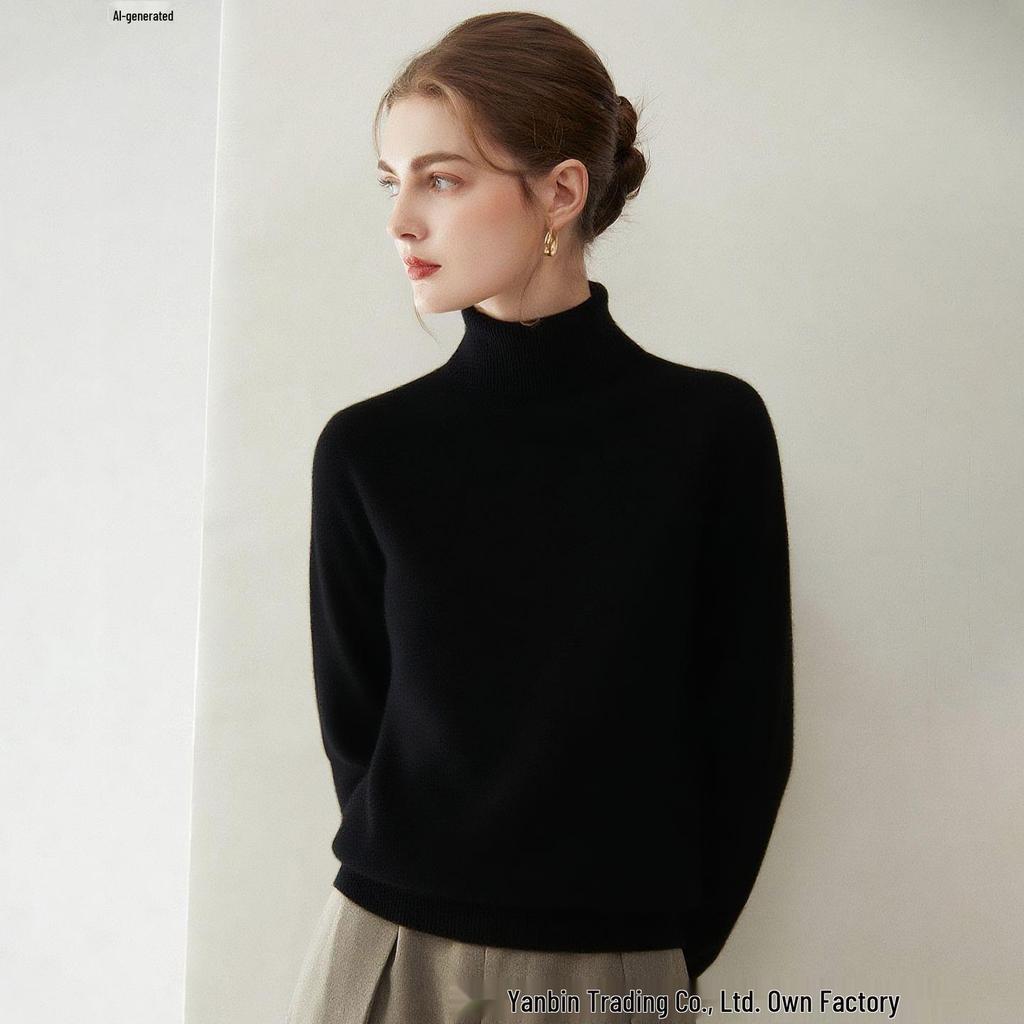 Women's Pure Cashmere Long Sleeve Lapel Pullover Sweater for Autumn/Winter