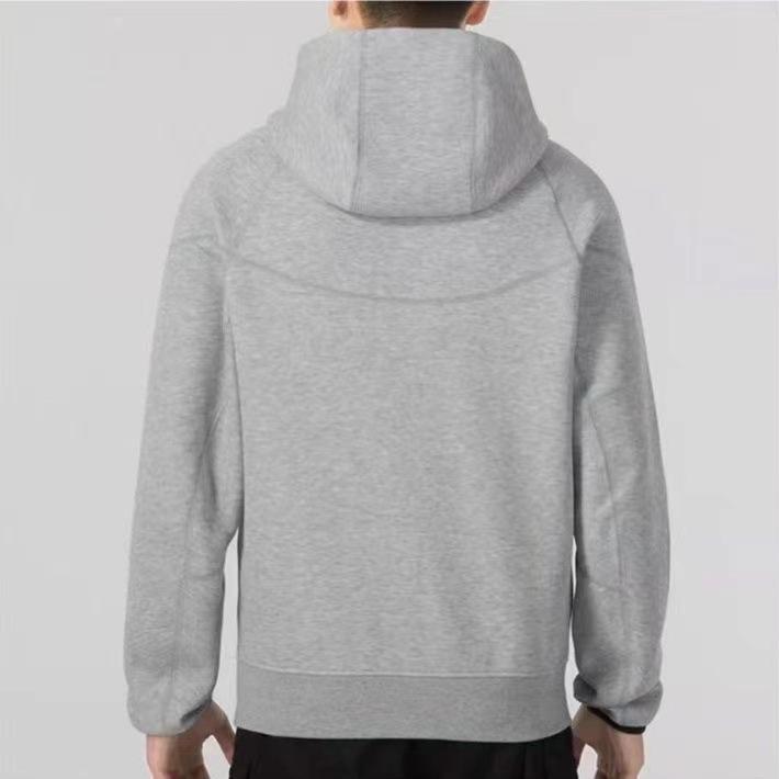 Spring & Autumn Sports Casual Hooded Knit Jacket - Solid Color Zipper Cardigan