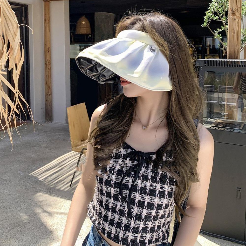 Empty Top Vinyl Sunscreen Hat Sunshade Dual Use Hair Hoop Trendy Wide Brim Sun Hat  Travel
