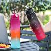 Water Bottle with Straw Lid & Carry Leak Proof - Gradient Color Hydration Tracking Scale for Camping Outdoor Sports Drink Bottle