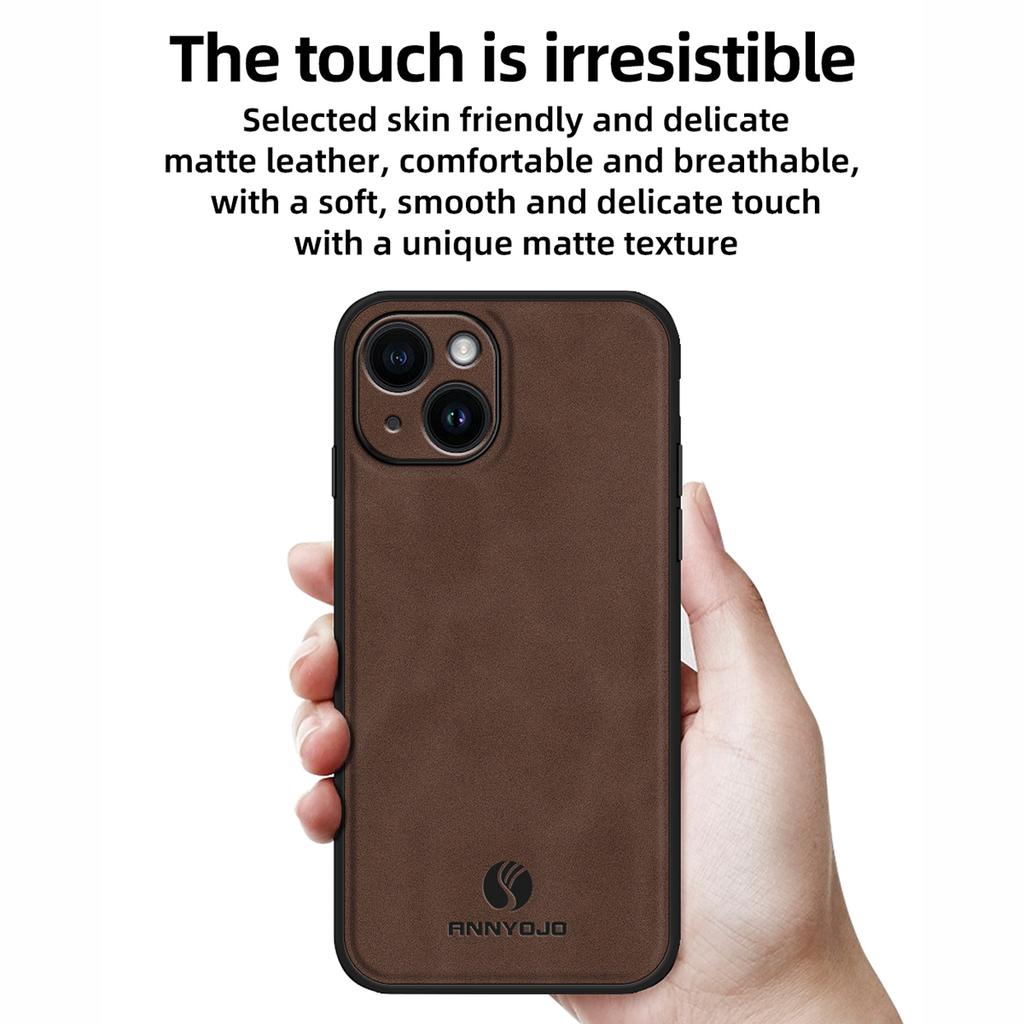 ANNYOJO For iPhone 15 Case Bump Proof PU Leather+PC+TPU Phone Cover