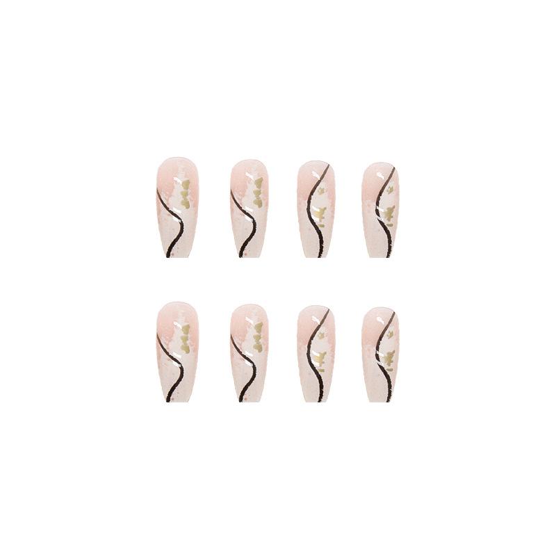 24pcs/set Long Ballerina Black Curve Glitter False Nails Qucik Nails Wearing Nail Stickers