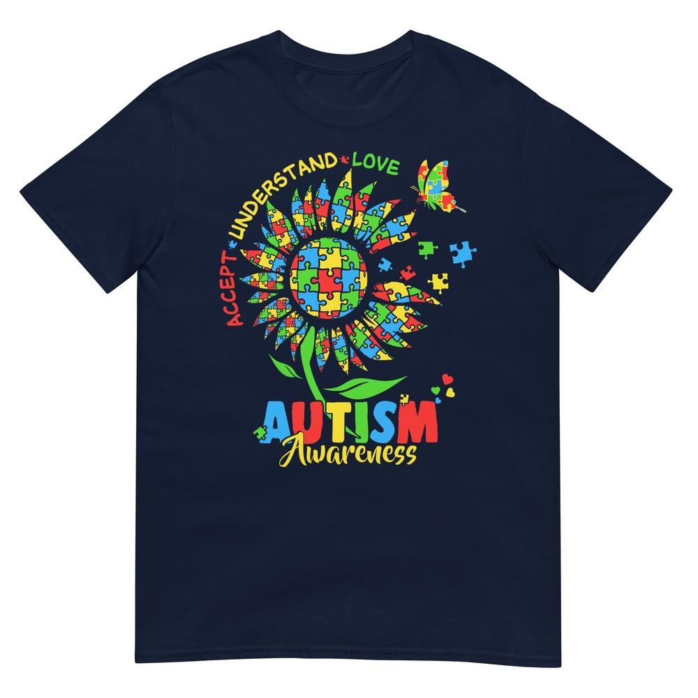 Accept Understand Love Autism Awareness Sunflower Butterfly Tshirt S