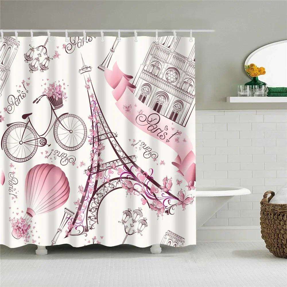 Paris Eiffeltornet Tryck Badrum Duschdraperi Vattentät Badrumsinredning Gardiner Bergskog Badrumsgardin Med Krokar