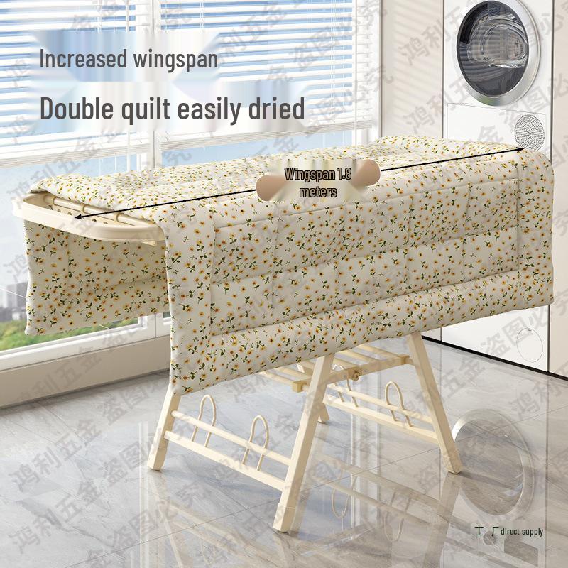 Folding Floor-Standing Clothes Drying Rack for Household, Bedroom, Balcony, Indoor Use - Ideal for Baby Clothes and Quilts.