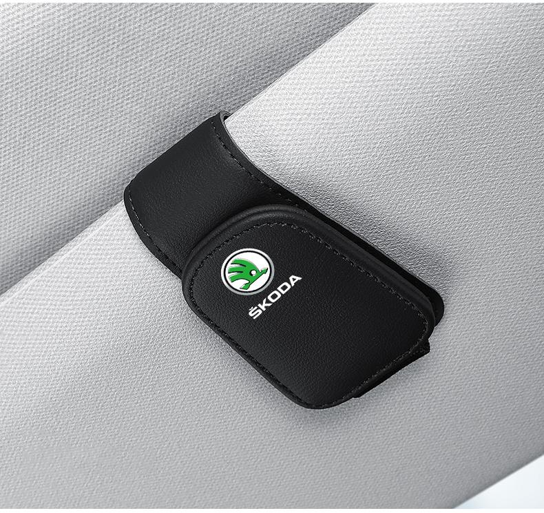 SBNI3 Car Sun Visor Glasses Clip Ticket Card Storage Clamp For Skoda Fabia Superb Yeti Octavia Enyaq Rapid Kodiaq Kamiq Karoq Scala A4