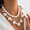 DIEZI Multilayer Imitation Pearl Chain Necklace For Women Elegant Gold Color Statement Choker Necklace Wedding Party Jewelry