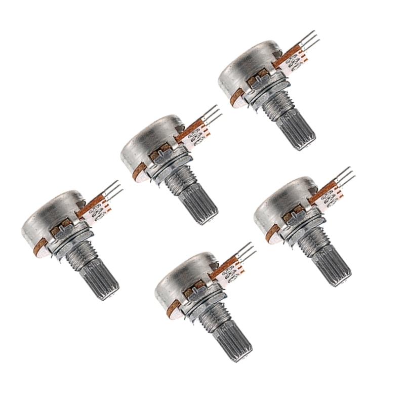 5 Pack Split Shaft 220K Ohm Potentiometer with 3 Pin Terminal Suitable for Easy Wiring In Guitar Amplifier Circuits