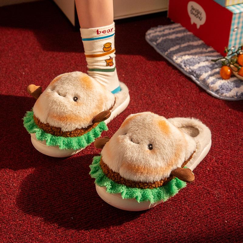 Fashion French Fries Cotton Slippers Women Men Autumn Winter Home Floor Shoes Cute Cartoon Warm Faux Fur Couples House Fluffy Slides