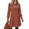 Damen Herbst und Winter Rundhals Lässiges Strick Langarmkleid Temperament Kordelzug Kleider