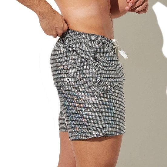 Men Gym Shorts Drawstring Elastic Waist Sequin Solid Color Soft Breathable Quick Dry Fitness Jogging Exercise Beach Sportswear Shorts