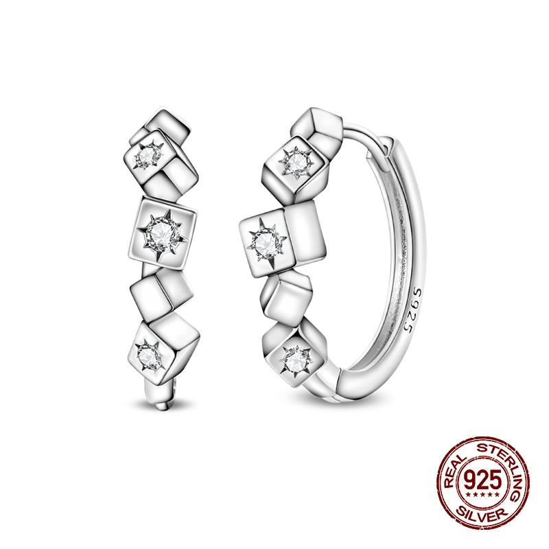 New Earrings for Women 925 Silver Color Star Geometric Entangle Zircon Earrings Fine Wedding Engagement Birthday Jewelry Gifts