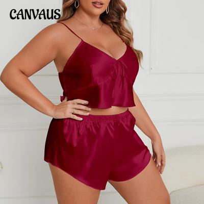 Dámské pyžamo s kraťasy a výstřihem do V, velikosti Plus Size