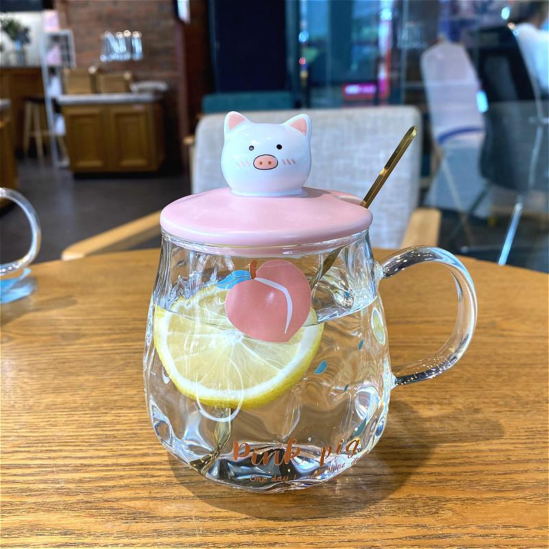 Cute Pig Cup Water Cup Household with Cover Spoon Girl Heart Mug Breakfast Cup Souvenir Ceramic Cup