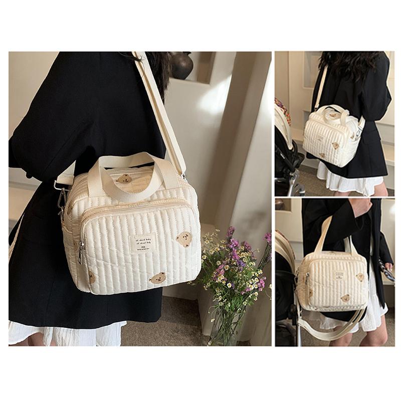 Mama Tasche Niedlicher Bestickter Bär Blume Handtasche Schultertaschen Tragbar Große Kapazität Aufbewahrung Umhängetasche