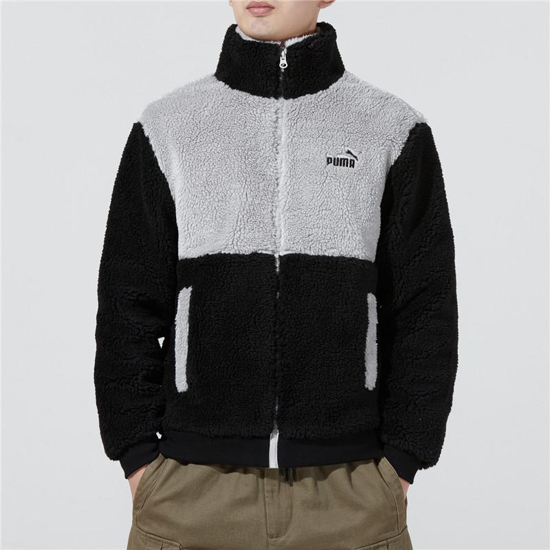Puma Colorblock Lambswool Warm Sports Jacket With Stand Collar And Logo Men Jackets Black 848954-01