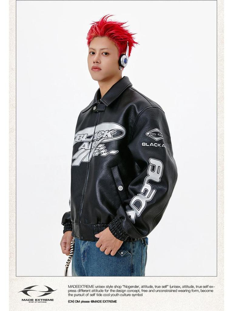 BLACKAIR Unisex Retro Street Cleanfit Lychee PU Leather Jacket