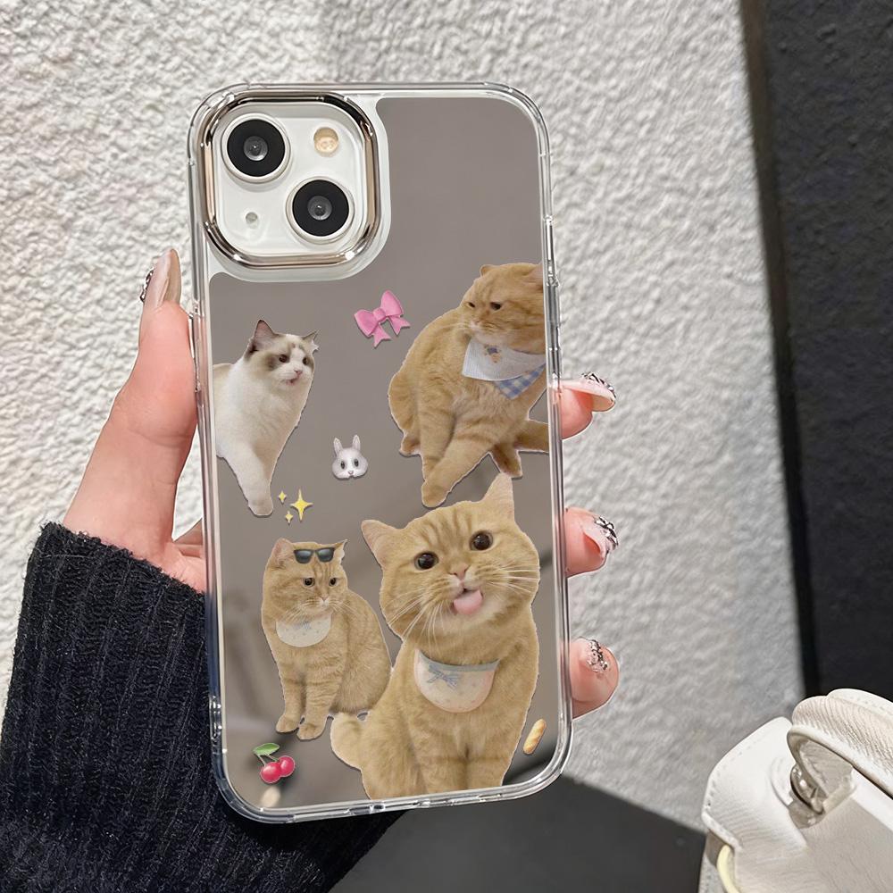 Fashion Cat Luxury Make Up Mirror Phone Case For IPhone 17e 16e Air Pro Max 17 16 13 11 15 14 12 Animal Funda Anti-drop Cover