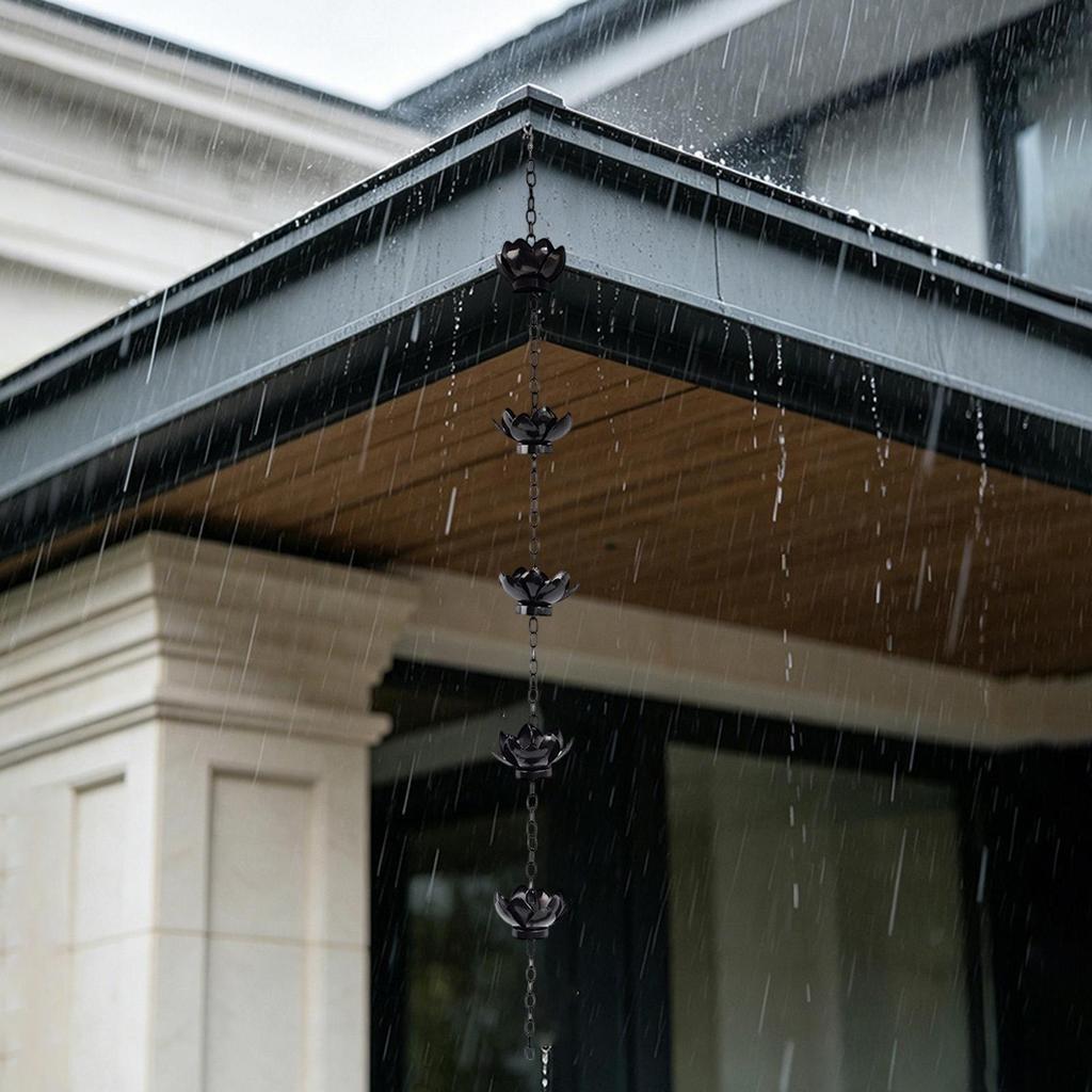 Outdoor Iron Lotus Rain Chains Decorative Flower Shape Gutter Chain Downspout For Home Exterior Garden Yard Landscape