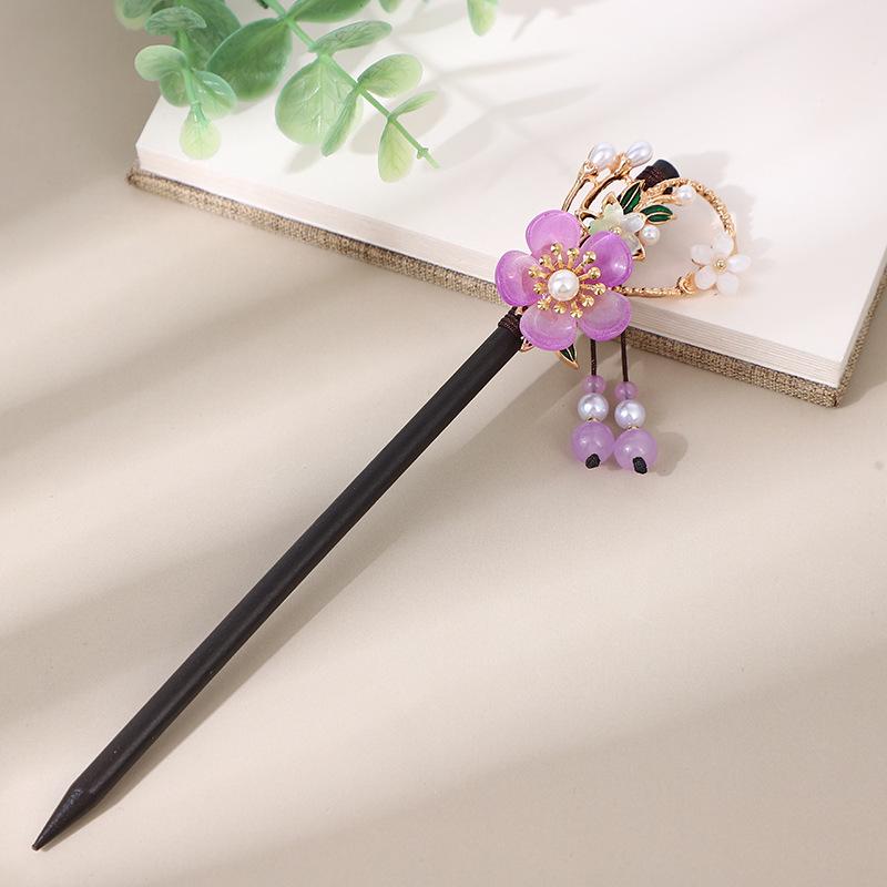 Vintage Quasten Haarnadel: Imitation Ebenholz Hanfu Accessoire