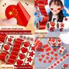 Waterproof Heart-Shaped National Flag Stickers for Kids - Five-Star Red Flag Face Stickers for National Day