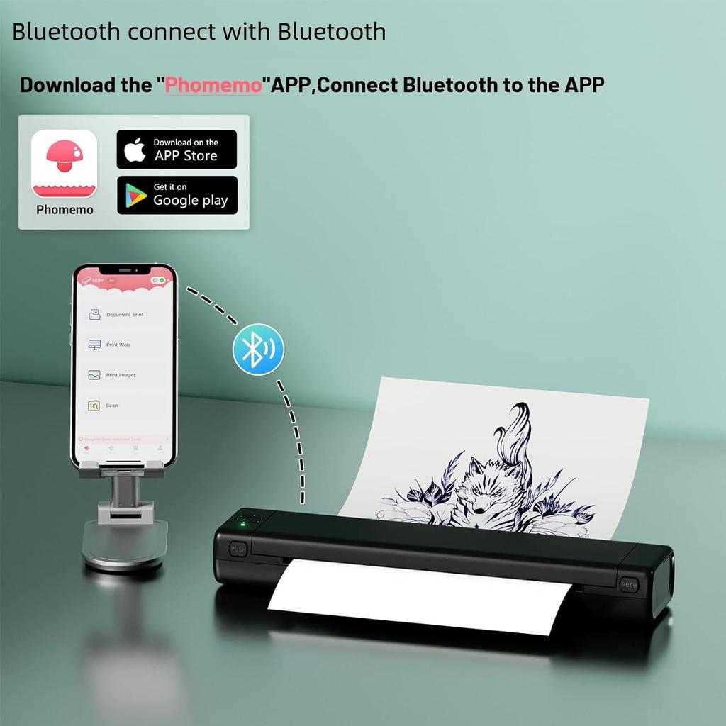 Phomemo Portable Mini Thermal Printer for Office, Tattoos, and A4 Documents