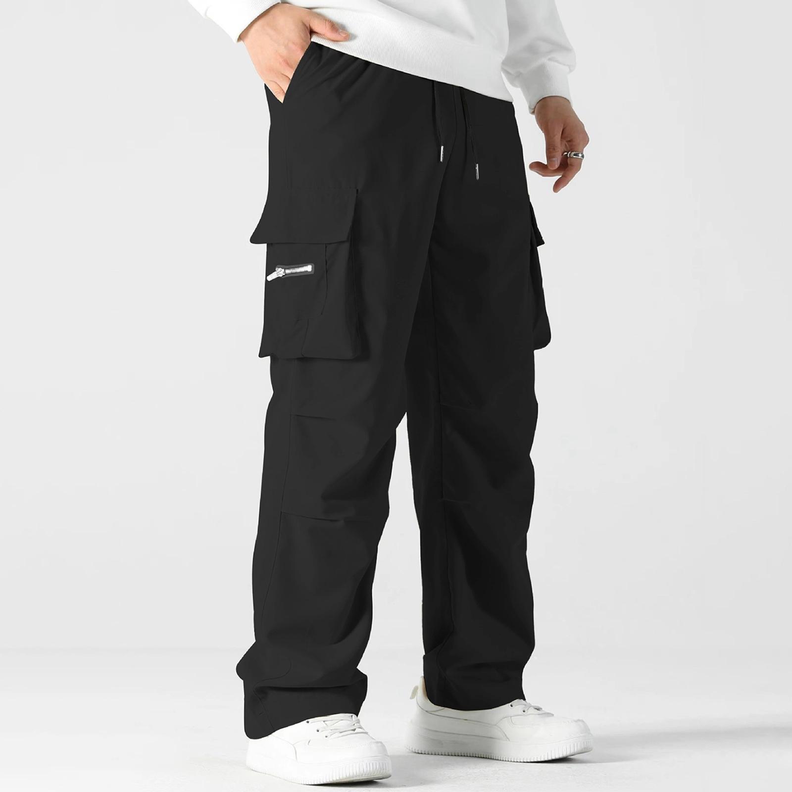 

Men s Cargo Pants Loose Fit Multi Pocket Straight Leg Work Trousers Durable Utility Pants with Adjustable Waistband and Zipper Pockets XL чёрный
