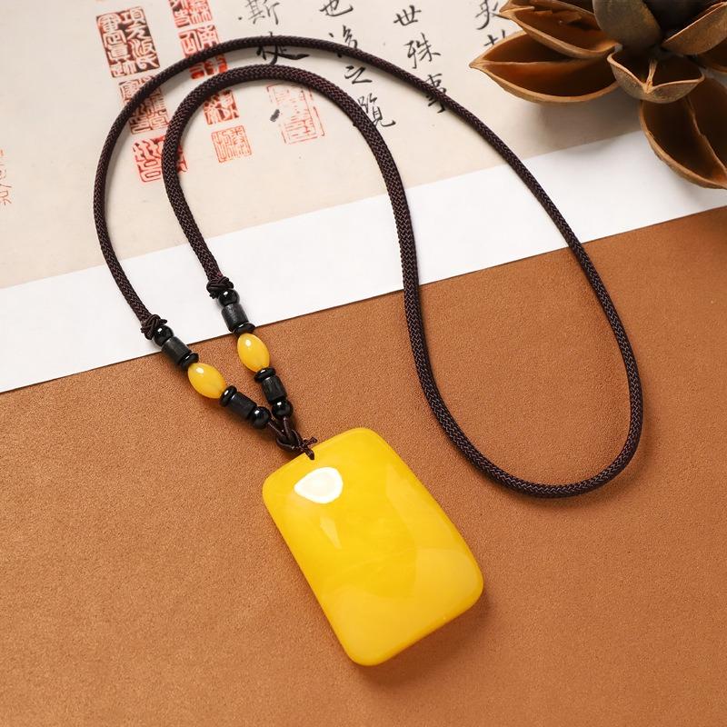 Amber Beeswax Necklace Chicken Oil Yellow No Matter Brand Pixiu Pendant Retro Women's Long Sweater Chain Men's Accessories