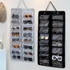 16-Compartment Felt Eyewear Stand, Suitable for Sunglasses, Display Rack, Hanging Pouch, Wall-Mounted Storage Pocket Organizer