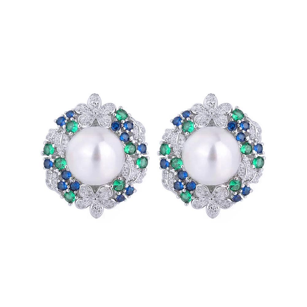 

Needle French Light Luxury Emerald Sunflower Pearl Earrings Temperament Inlaid Zircon Flower Earrings