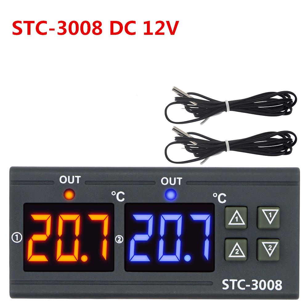 STC-3008 Thermometer Digital Temperature Controller Dual Hygrometer Heating Cooling Two Relay Output AC Relay