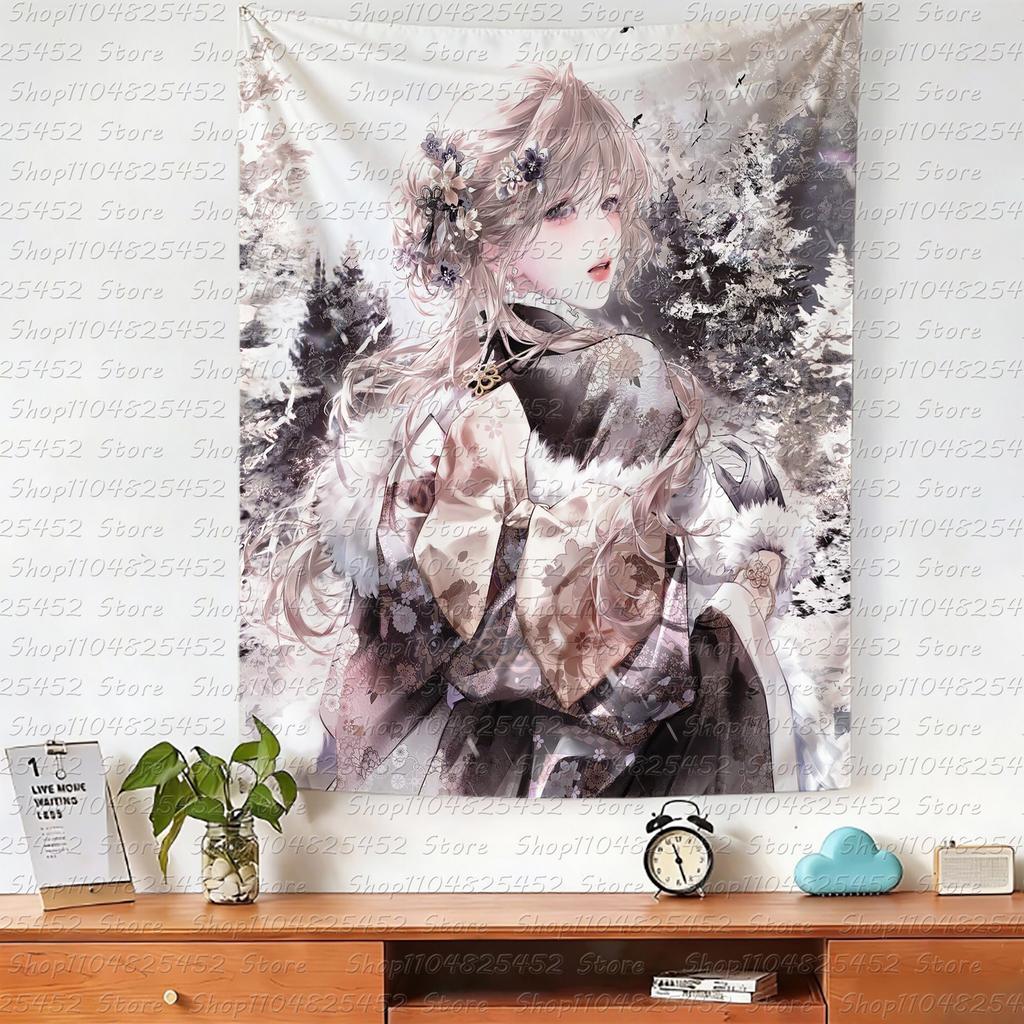 ins style girl hanging cloth cartoon dormitory bedroom bedside tapestry wall background cloth rental house decorative cloth