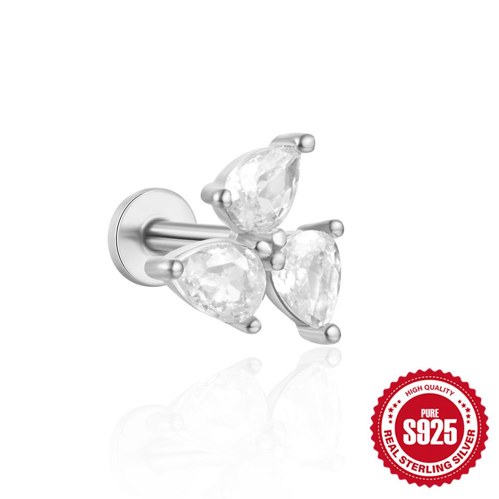 S925 Sterling Silver Teardrop Triangle Garnet Opal Piercing Stud Earrings