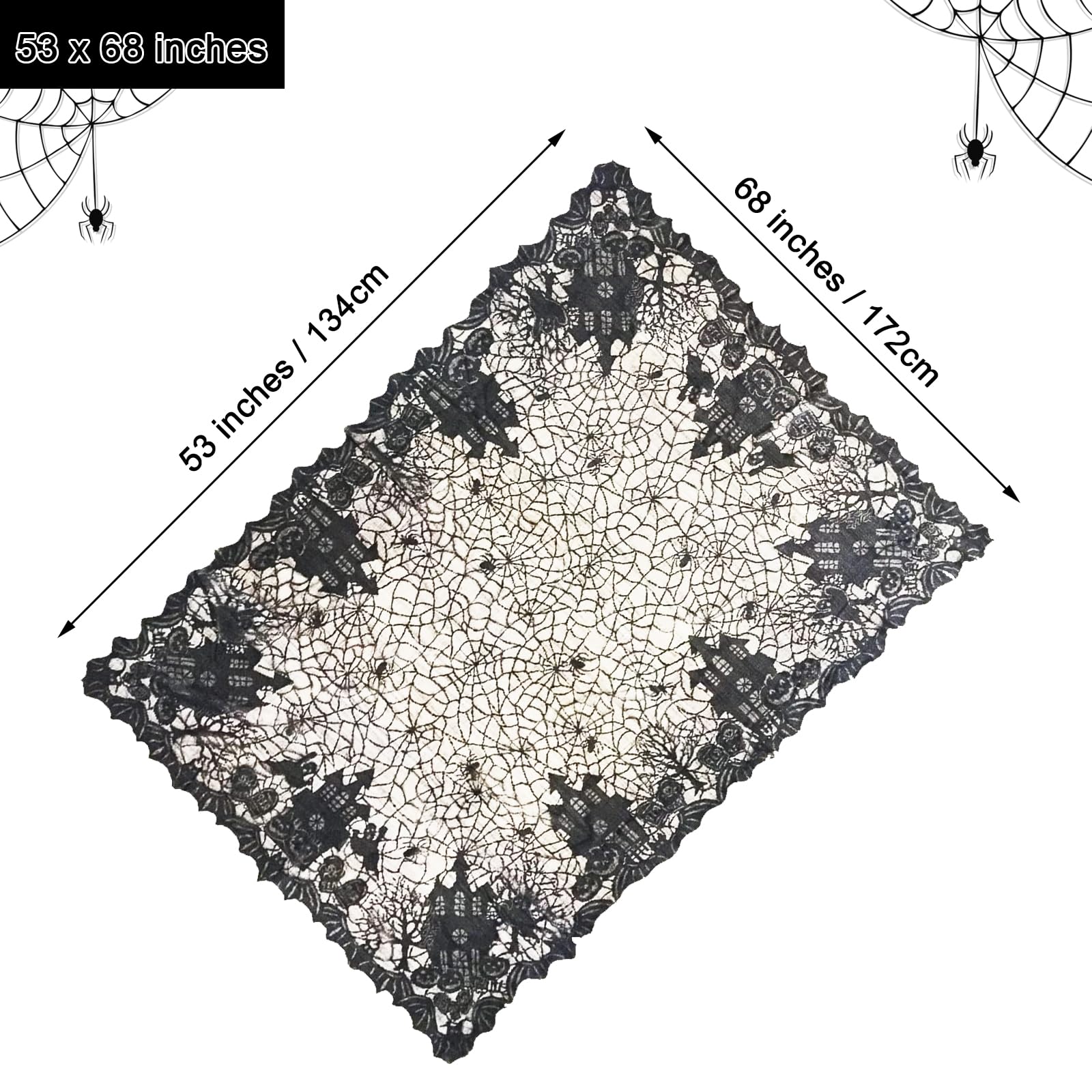 

Скатерть на Хэллоуин - Готическая черная кружевная скатерть с паутиной для маскарада на Хэллоуин, украшения для вечеров страшного кино 53x68 дюймов
