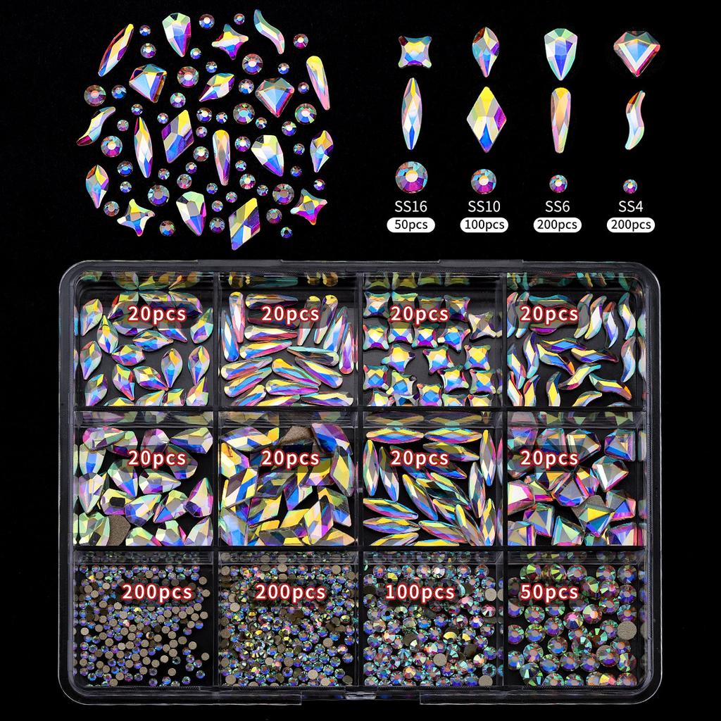 Nail Art 12-Grid Rhinestone Box Nail Art Diamond Flat Bottom Special-Shaped Diamond Nail Rhinestone Nail Art Jewelry Set