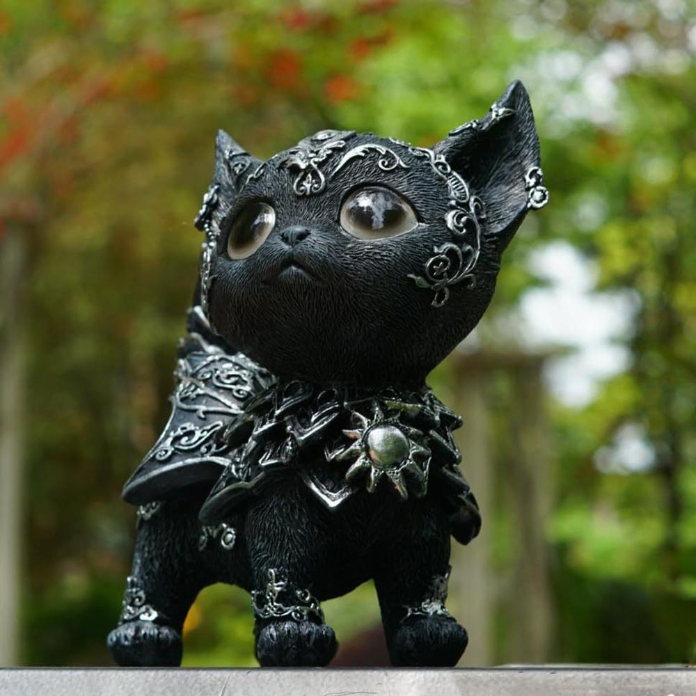 Mystical Black Cat Statue Halloween Decoration Elegant Accented Kitten Sculpture Intricate Gothic Home Decor Enchanting Figurine