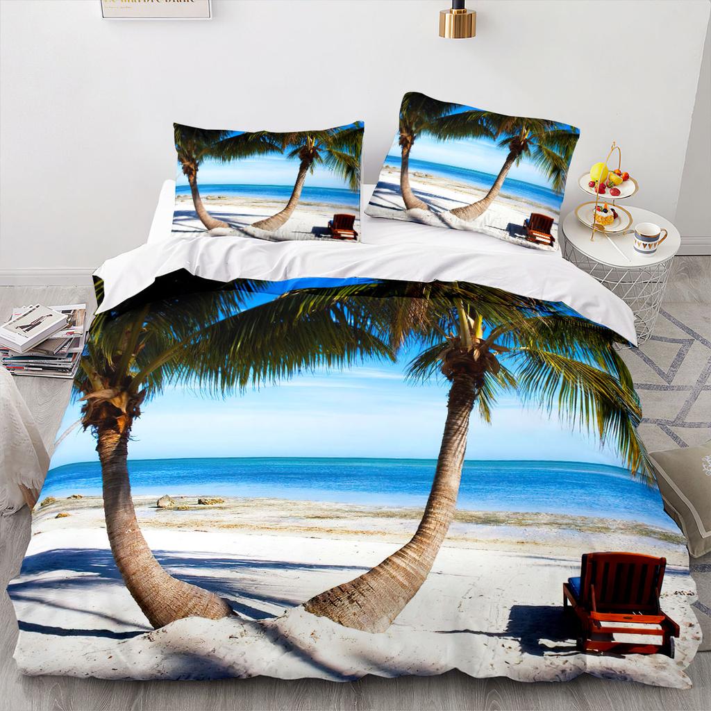 Sea View Coconut Duvet Cover Large Calico Double Size Quilt Bedding Collection Single Full Collection For Teens Adults Microfiber Single