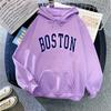 Women's Hooded Long Sleeve Sweatshirt Loose Fit Lazy Style Boston Letter Print Pullover Hoodie Vintage Autumn Winter Warm Outerwear