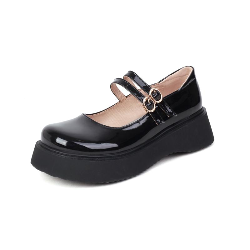 Women's Flats Fashion Flat Platform Black White Wedge Loafers Shoes Patent Leather Straps Mary Janes Shoes Girls