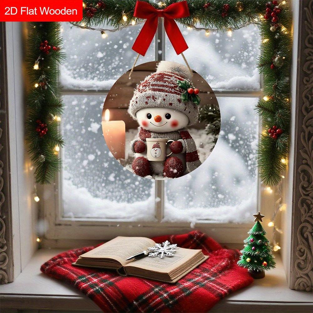 Warm Winter Wooden Christmas Sign - Unique Figurine Ornaments with Adorable Snowman Pattern - Ideal for Front Door, Yard, Porch, Wall Decor