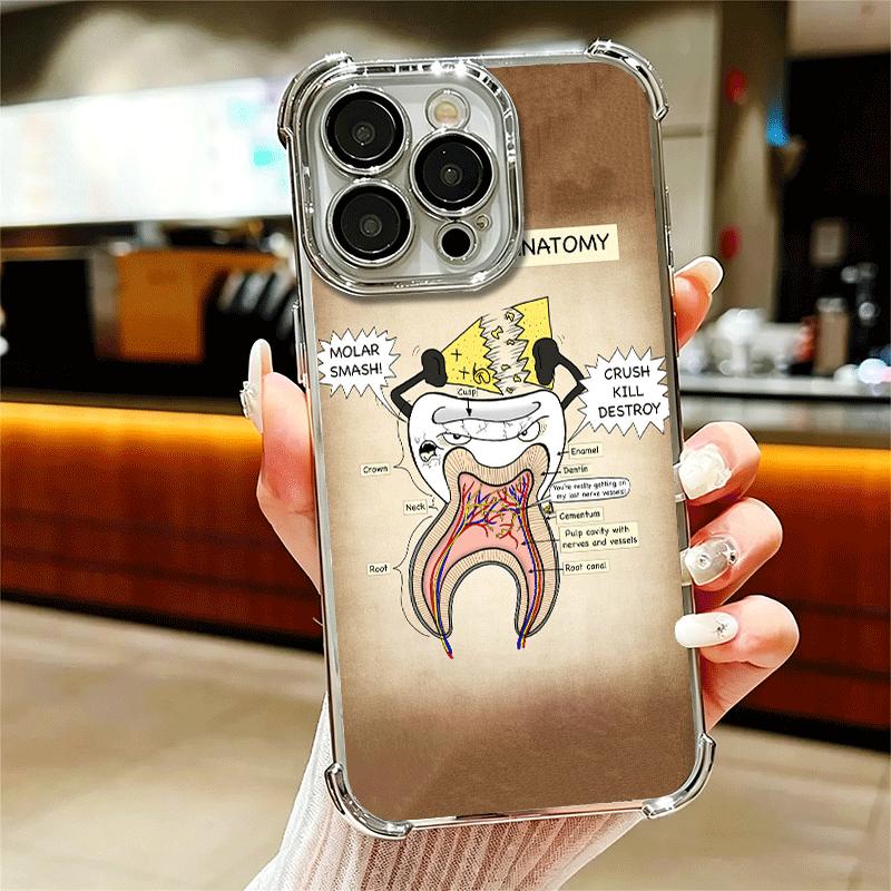 Tooth Dentist Pattern Plating Phone Case For Iphone 16 17 Pro Max Air 16E 14 15 Plus 12 13 Mini Anti-Fall Airabag Cover