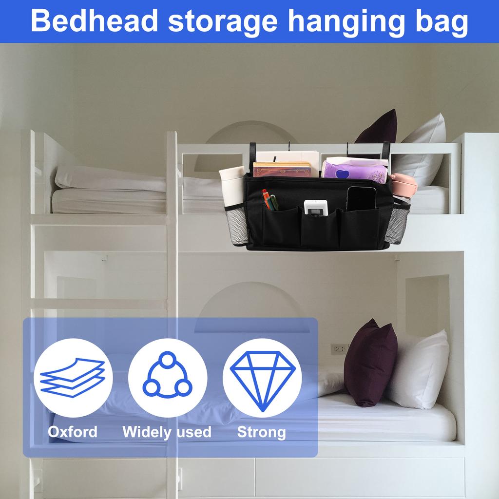 Bedside Caddy Storage Bag Oxford Cloth Multi Pockets Hanging Bag Large Capacity Hanging Storage Organizer with Metal Hook