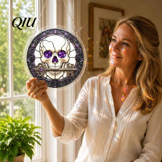 Halloween Puzzle Decoration Acrylic Decor, 2D Ghost Pumpkin Skeleton Hanging Sign, Faux Sign Stained Glass Spooky for Party Home Stress Relief